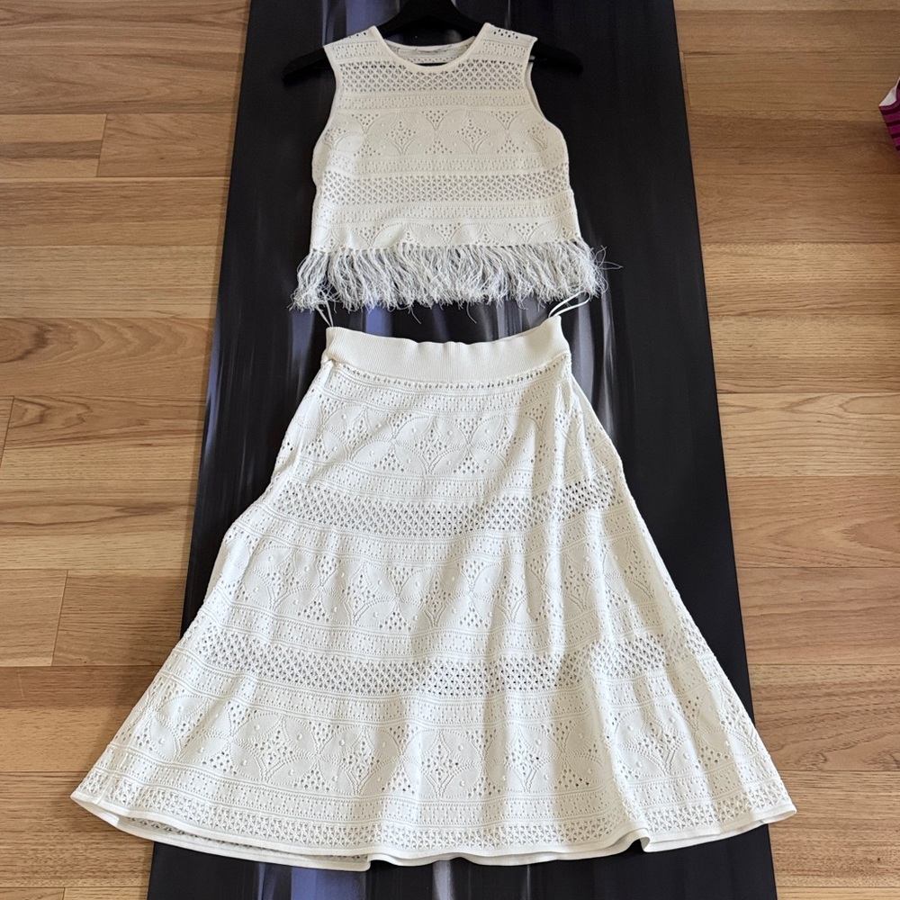 A.L.C. Cream Crochet Skirt Set
